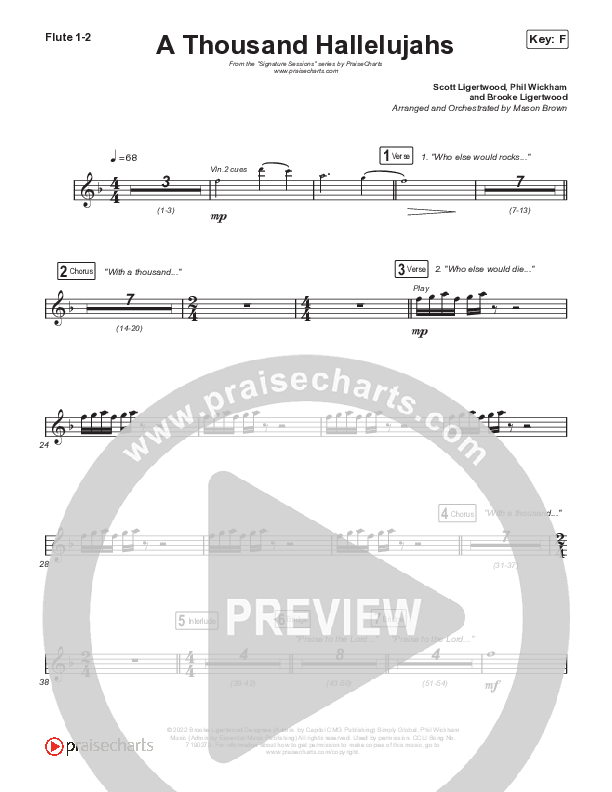 A Thousand Hallelujahs (Worship Choir SAB) Flute 1/2 (Signature Sessions / Arr. Mason Brown)