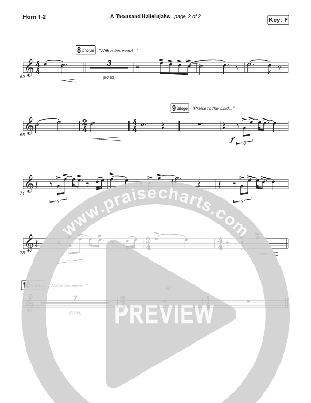 A Thousand Hallelujahs (Worship Choir SAB) French Horn 1/2 (Signature Sessions / Arr. Mason Brown)