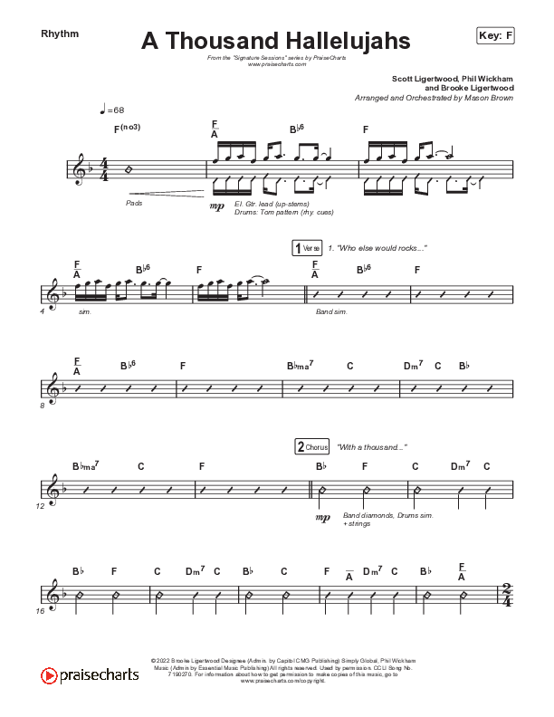 A Thousand Hallelujahs (Worship Choir SAB) Rhythm Chart (Signature Sessions / Arr. Mason Brown)