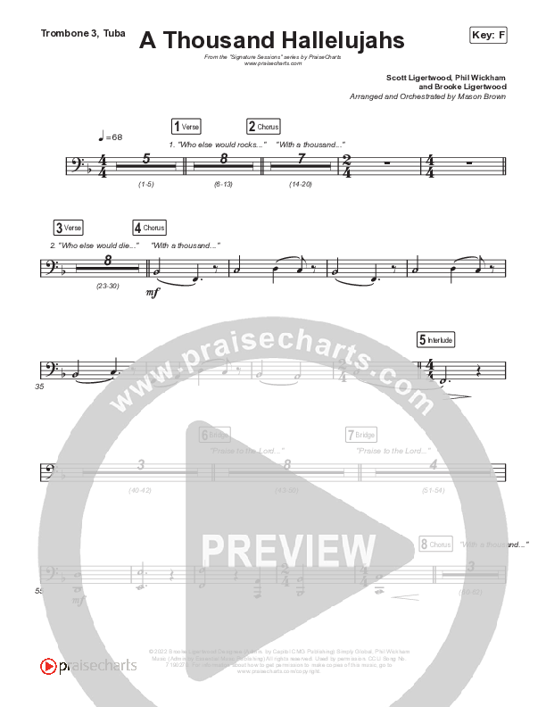 A Thousand Hallelujahs (Worship Choir SAB) Trombone 3/Tuba (Signature Sessions / Arr. Mason Brown)
