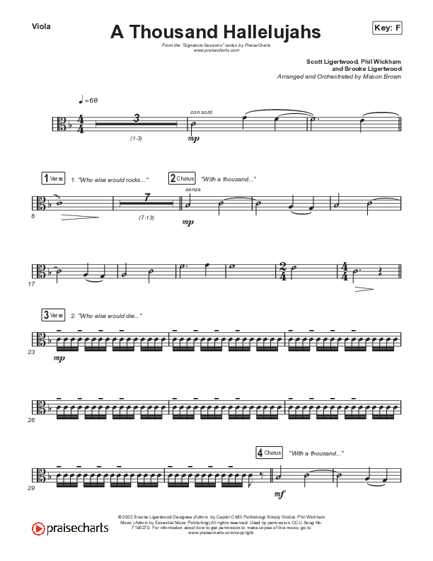A Thousand Hallelujahs (Worship Choir SAB) Viola (Signature Sessions / Arr. Mason Brown)