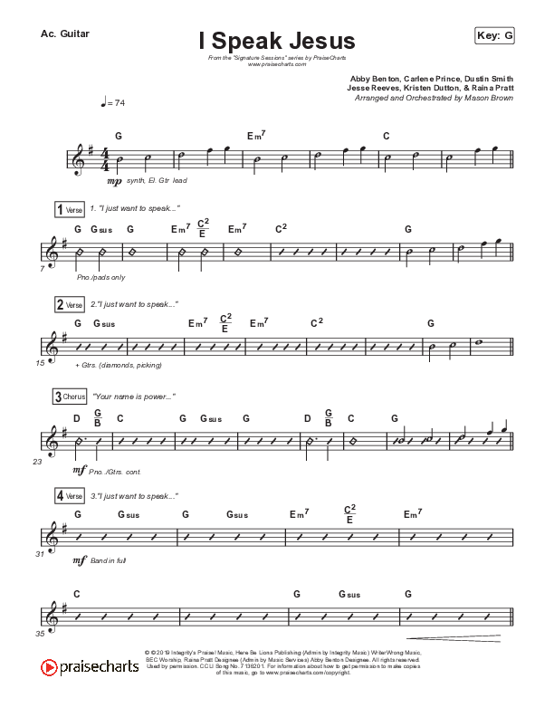 I Speak Jesus (Unison/2-Part Choir) Acoustic Guitar (Shylo Sharity / Signature Sessions / Arr. Mason Brown)
