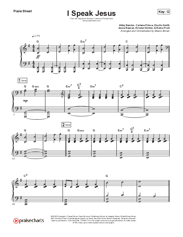I Speak Jesus (Unison/2-Part Choir) Piano Sheet (Shylo Sharity / Signature Sessions / Arr. Mason Brown)