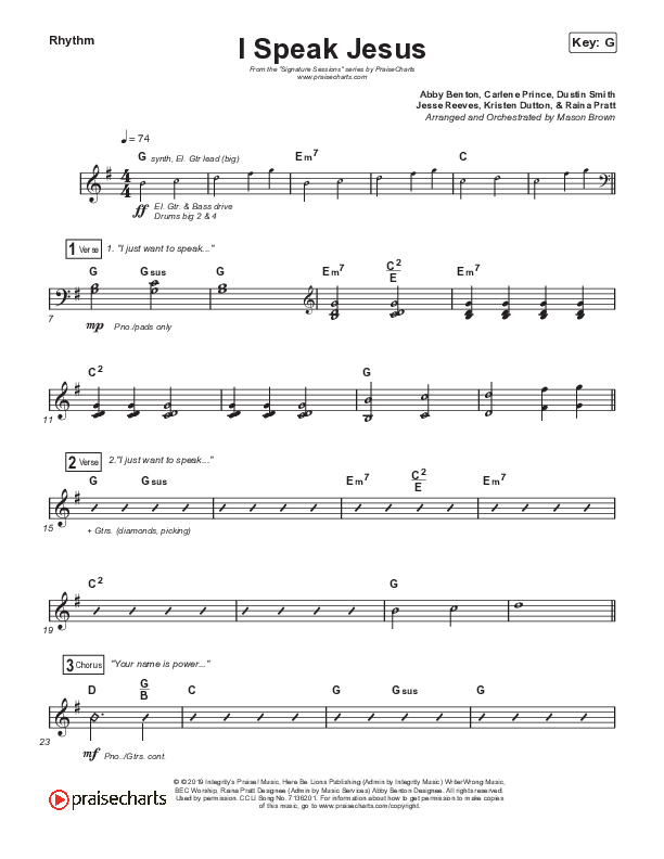 I Speak Jesus (Unison/2-Part Choir) Rhythm Chart (Shylo Sharity / Signature Sessions / Arr. Mason Brown)
