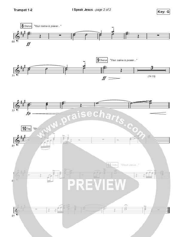 I Speak Jesus (Unison/2-Part Choir) Trumpet 1,2 (Shylo Sharity / Signature Sessions / Arr. Mason Brown)