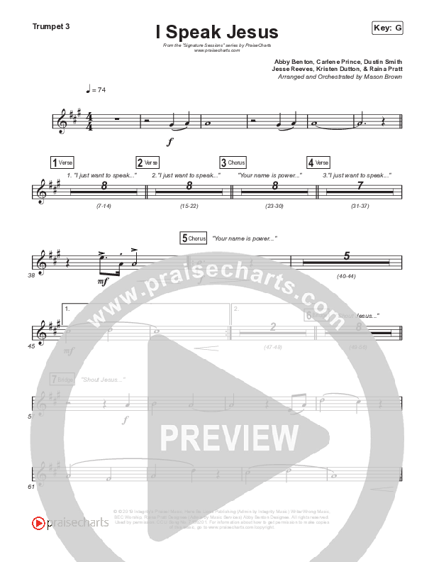 I Speak Jesus (Unison/2-Part Choir) Trumpet 3 (Shylo Sharity / Signature Sessions / Arr. Mason Brown)