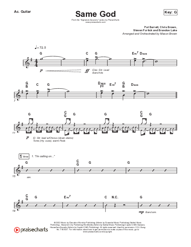 Same God (Unison/2-Part Choir) Acoustic Guitar (Signature Sessions / Arr. Mason Brown)