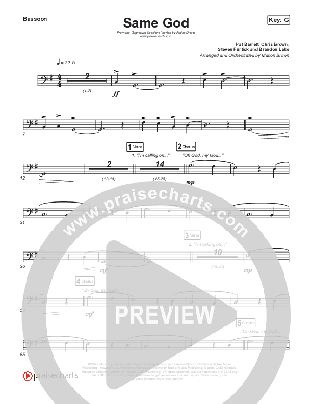 Same God (Unison/2-Part Choir) Bassoon (Signature Sessions / Arr. Mason Brown)