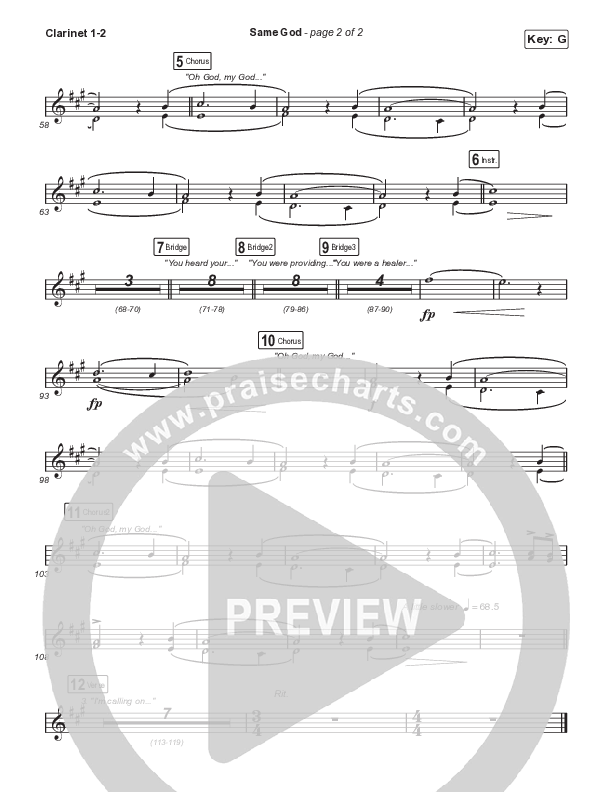 Same God (Unison/2-Part Choir) Clarinet 1/2 (Signature Sessions / Arr. Mason Brown)