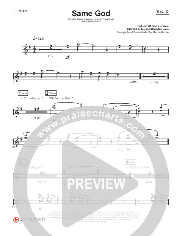 Same God (Unison/2-Part Choir) Flute 1/2 (Signature Sessions / Arr. Mason Brown)