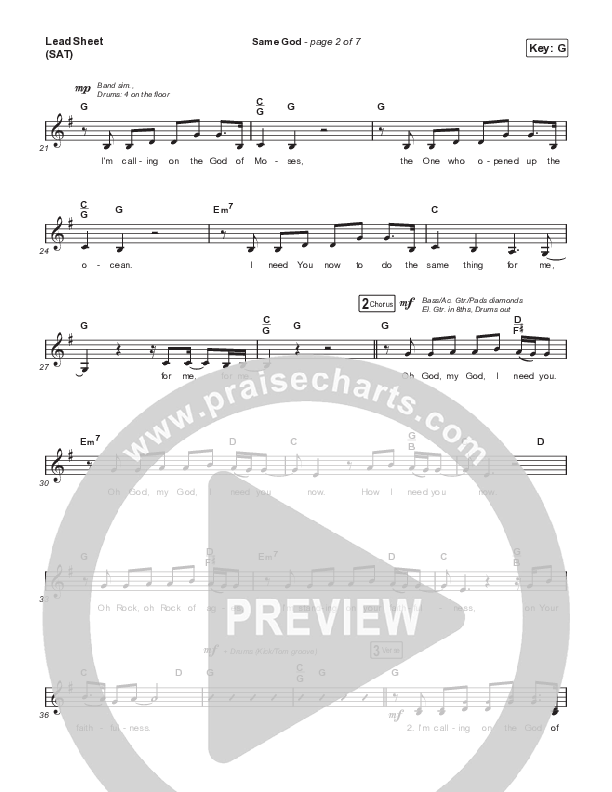 Same God (Unison/2-Part Choir) Lead Sheet (SAT) (Signature Sessions / Arr. Mason Brown)