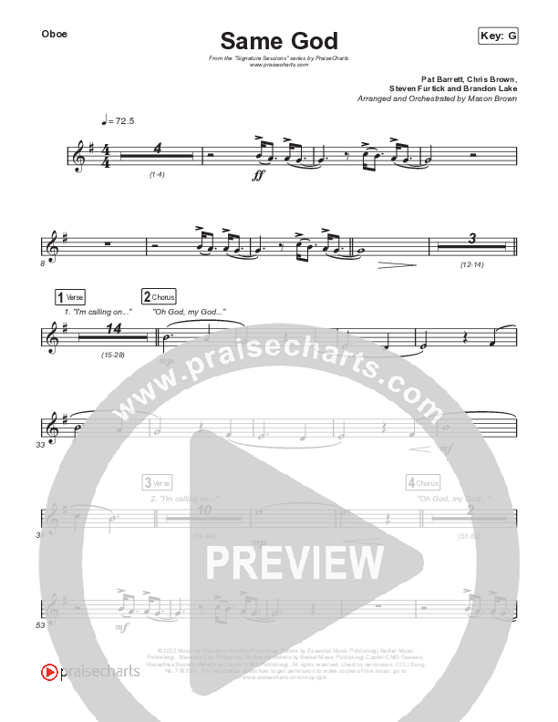 Same God (Unison/2-Part Choir) Oboe (Signature Sessions / Arr. Mason Brown)