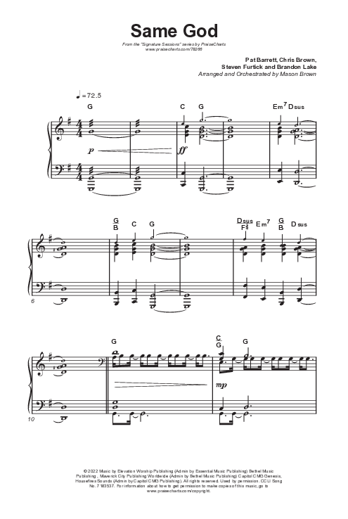 Same God (Unison/2-Part Choir) Octavo (Uni/2-Part & Pno) (Signature Sessions / Arr. Mason Brown)
