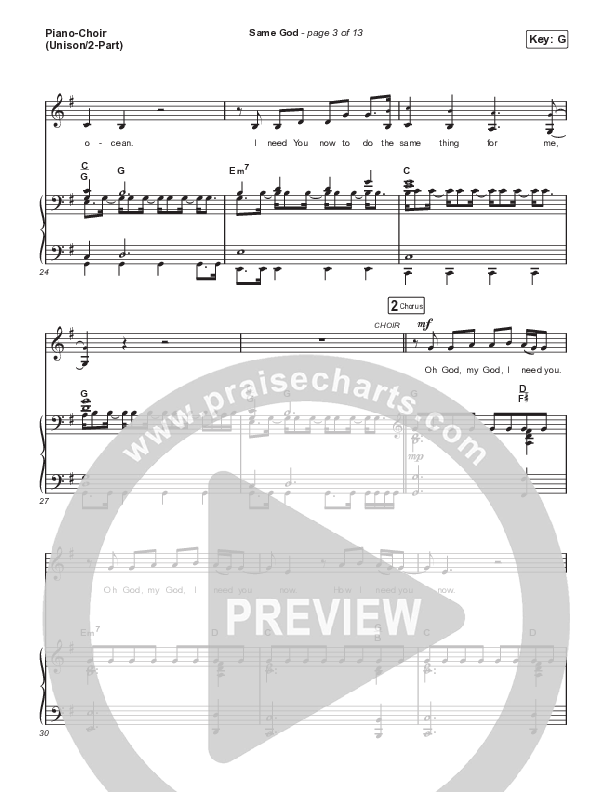 Same God (Unison/2-Part Choir) Piano/Choir (Uni/2-Part) (Signature Sessions / Arr. Mason Brown)