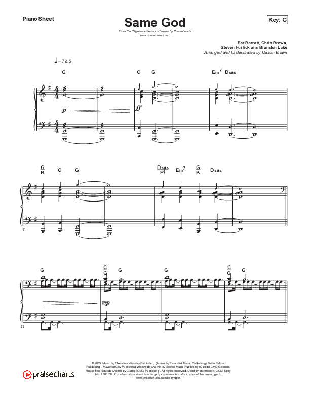 Same God (Unison/2-Part Choir) Piano Sheet (Signature Sessions / Arr. Mason Brown)