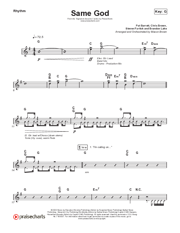 Same God (Unison/2-Part Choir) Rhythm Chart (Signature Sessions / Arr. Mason Brown)