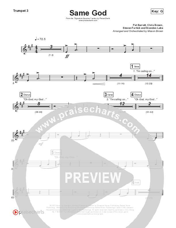 Same God (Unison/2-Part Choir) Trumpet 3 (Signature Sessions / Arr. Mason Brown)