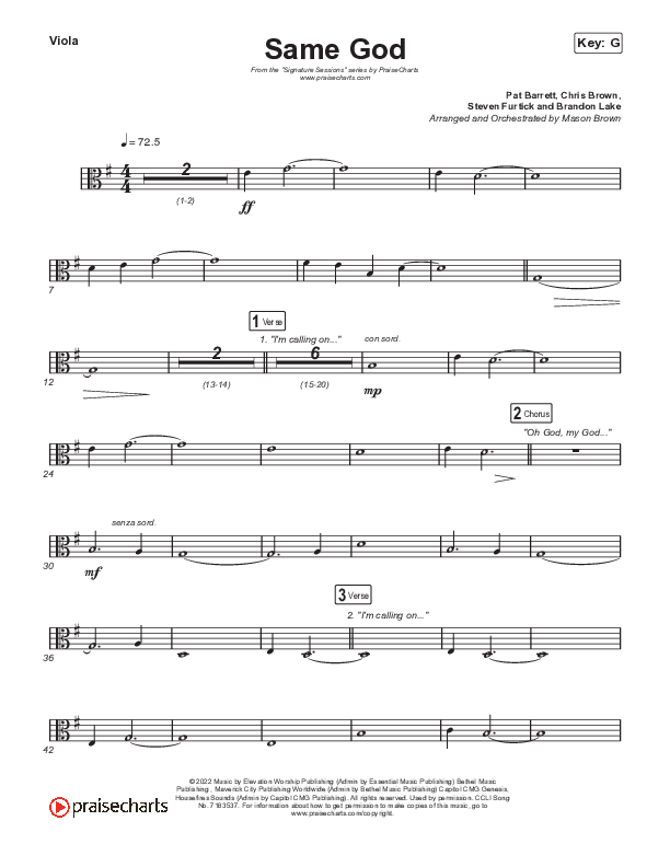 Same God (Unison/2-Part Choir) Viola (Signature Sessions / Arr. Mason Brown)