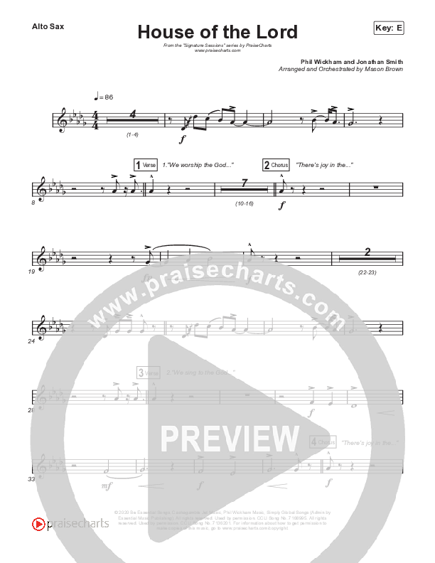 House Of The Lord (Unison/2-Part Choir) Alto Sax (Signature Sessions / Arr. Mason Brown)