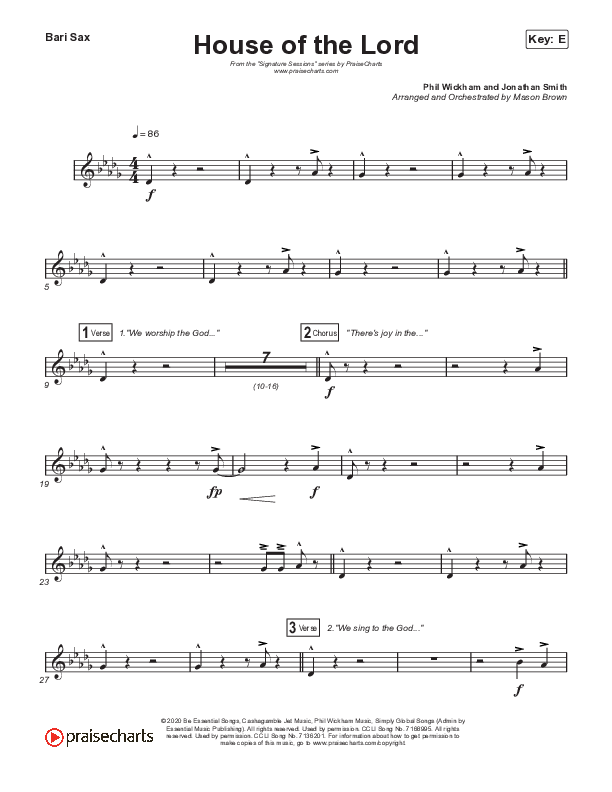 House Of The Lord (Unison/2-Part Choir) Bari Sax (Signature Sessions / Arr. Mason Brown)