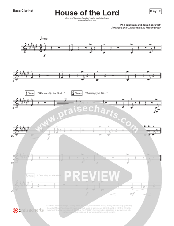 House Of The Lord (Unison/2-Part Choir) Bass Clarinet (Signature Sessions / Arr. Mason Brown)