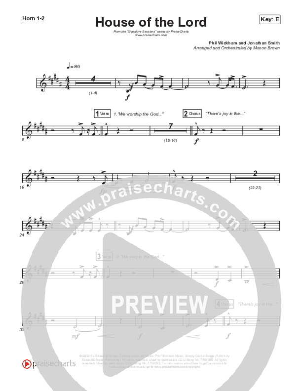 House Of The Lord (Unison/2-Part Choir) French Horn 1/2 (Signature Sessions / Arr. Mason Brown)