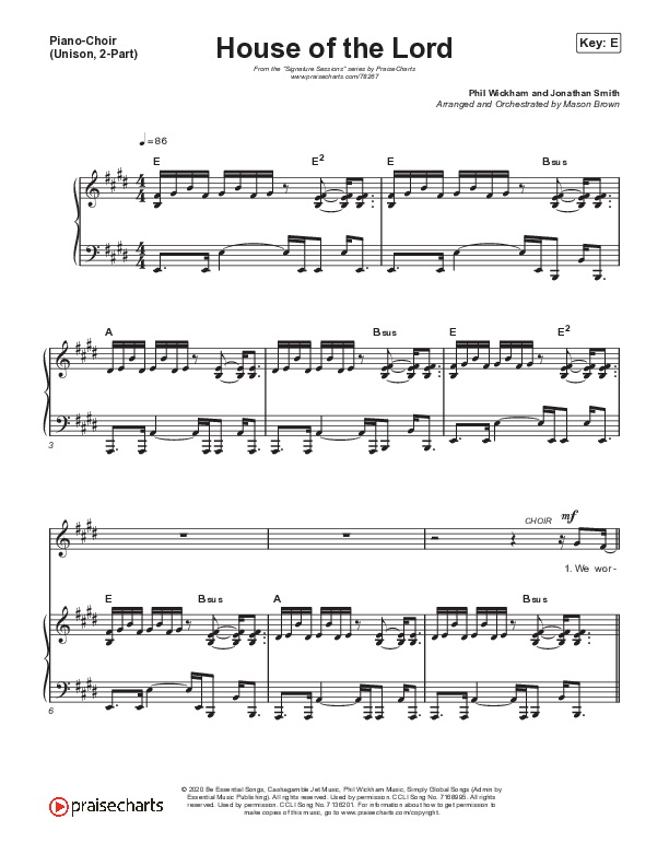 House Of The Lord (Unison/2-Part ST/AB) Piano/Choir (Unison/2-part) (Signature Sessions / Arr. Mason Brown)