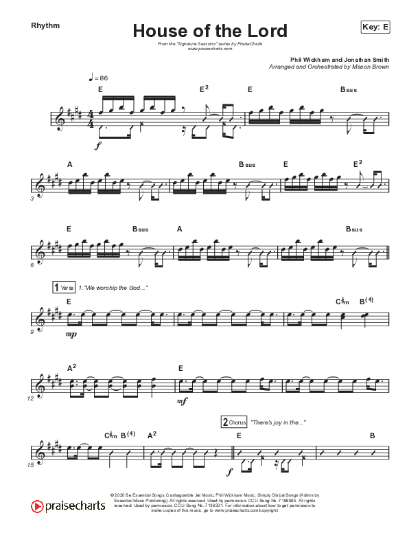 House Of The Lord (Unison/2-Part Choir) Rhythm Chart (Signature Sessions / Arr. Mason Brown)