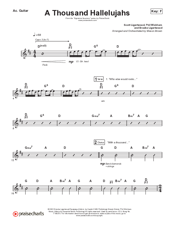 A Thousand Hallelujahs (Unison/2-Part Choir) Acoustic Guitar (Signature Sessions / Arr. Mason Brown)
