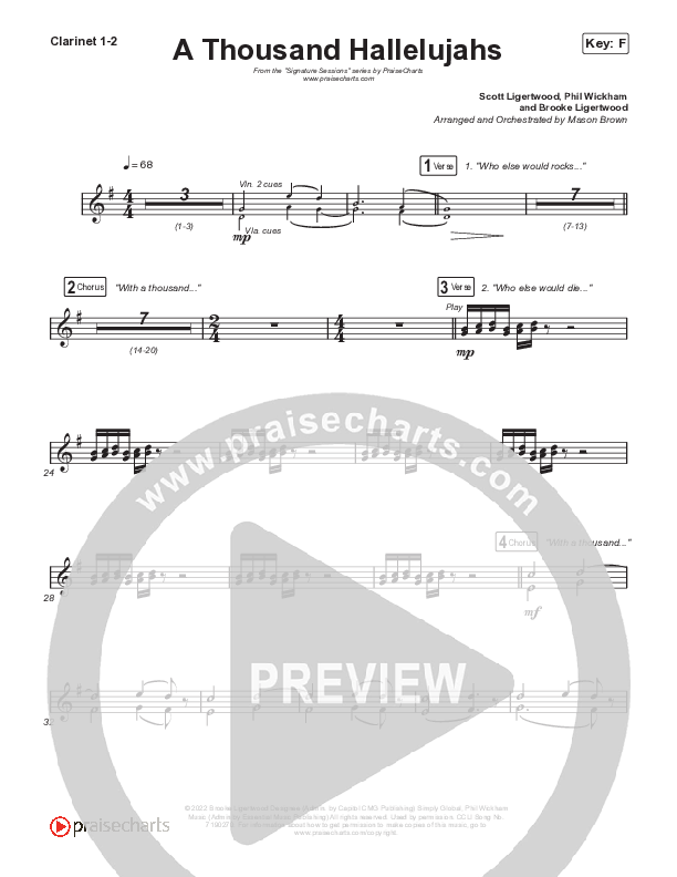 A Thousand Hallelujahs (Unison/2-Part Choir) Clarinet 1/2 (Signature Sessions / Arr. Mason Brown)