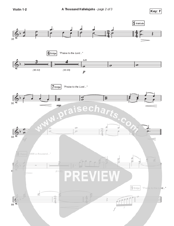 A Thousand Hallelujahs (Unison/2-Part Choir) Violin 1/2 (Signature Sessions / Arr. Mason Brown)