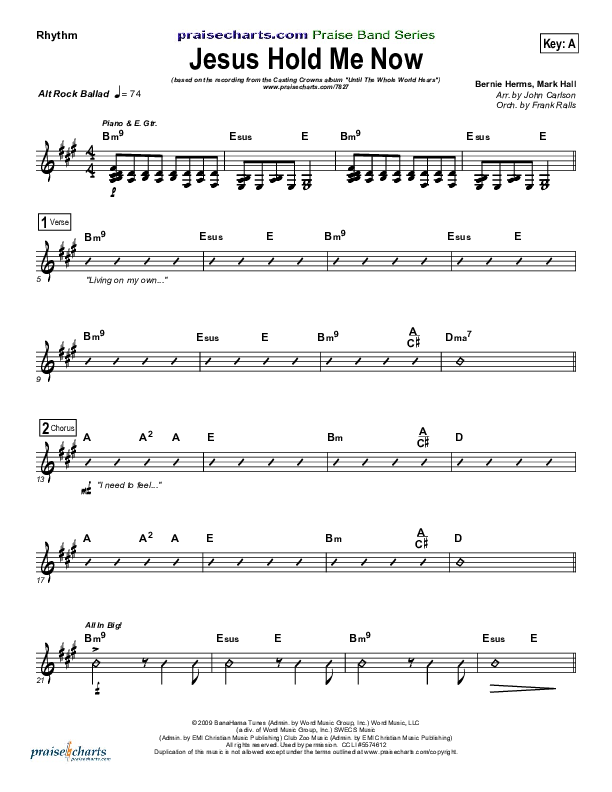 Jesus Hold Me Now Rhythm Chart (Casting Crowns)