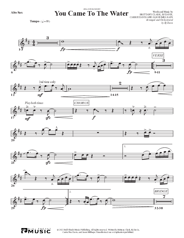 You Came To The Water Alto Sax (Bell Shoals Music)