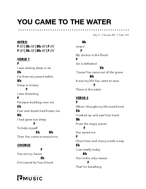 You Came To The Water Chord Chart (Bell Shoals Music)