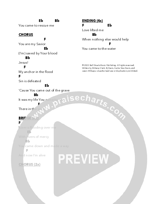 You Came To The Water Chord Chart (Bell Shoals Music)