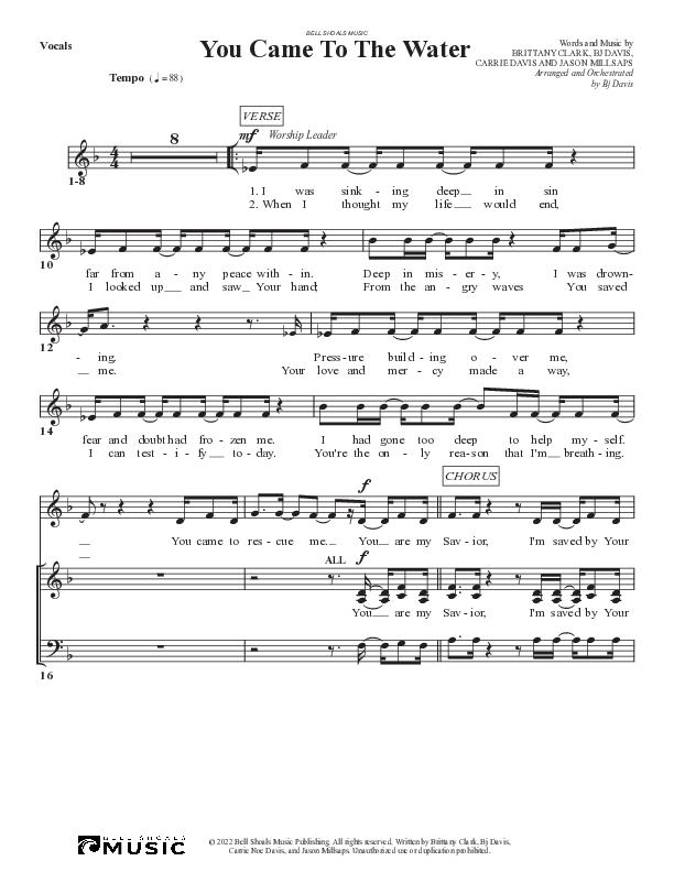 You Came To The Water Lead Sheet (SAT) (Bell Shoals Music)