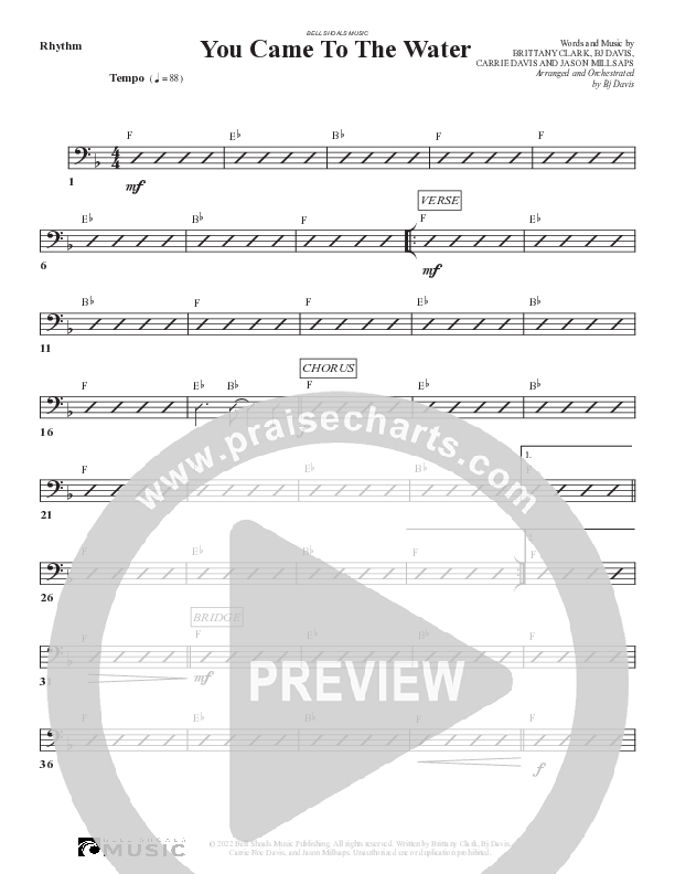 You Came To The Water Rhythm Chart (Bell Shoals Music)