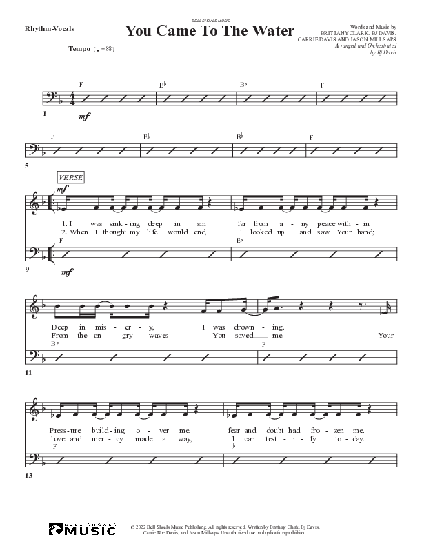 You Came To The Water Rhythm/Vocal (Bell Shoals Music)