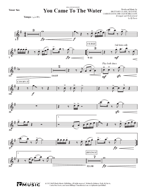 You Came To The Water Tenor Sax/Baritone T.C. (Bell Shoals Music)