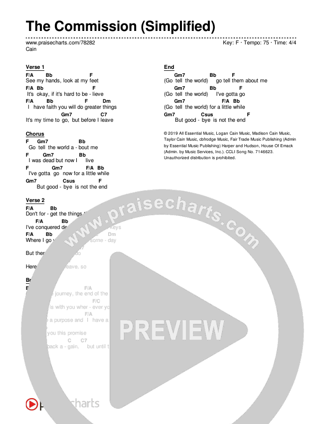 The Commission (Simplified) Chord Chart (CAIN)