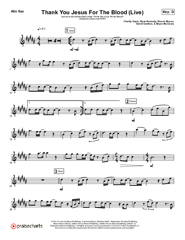 Thank You Jesus For The Blood (Instrument Solo) Alto Sax Solo (Charity Gayle)