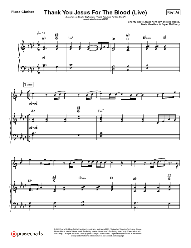 Thank You Jesus For The Blood (Instrument Solo) Piano/Clarinet (Charity Gayle)