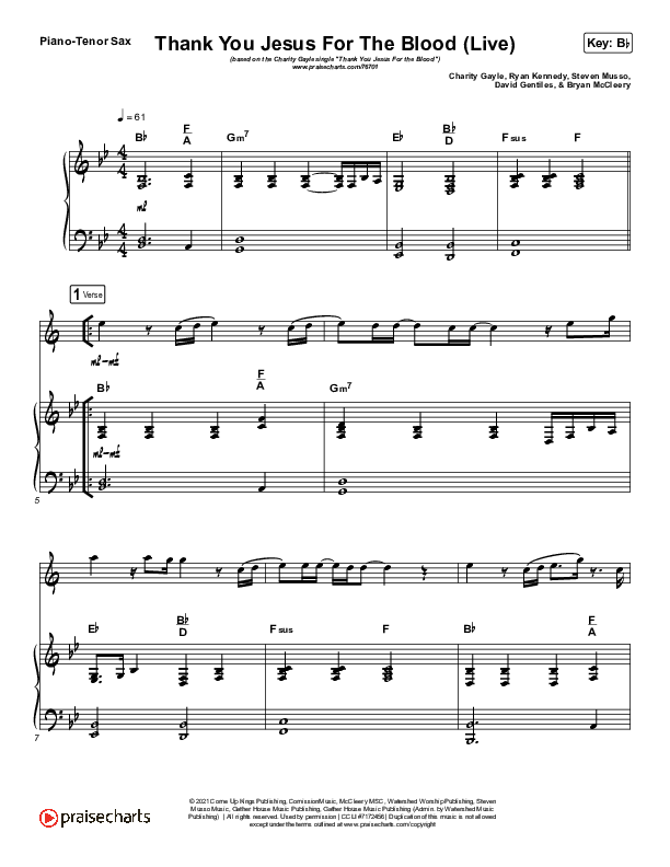 Thank You Jesus For The Blood (Instrument Solo) Tenor Sax & Piano (Charity Gayle)