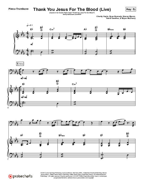 Thank You Jesus For The Blood (Instrument Solo) Piano/Trombone (Charity Gayle)