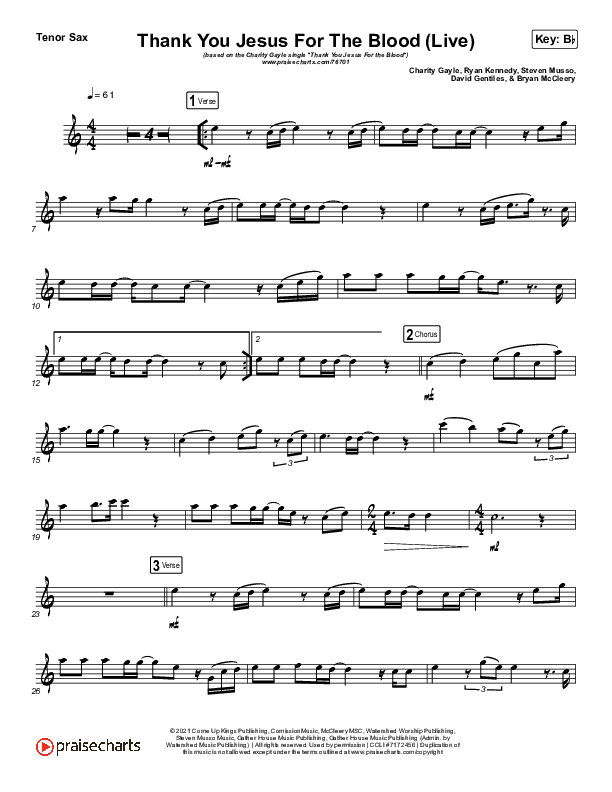 Thank You Jesus For The Blood (Instrument Solo) Tenor Sax Solo (Charity Gayle)