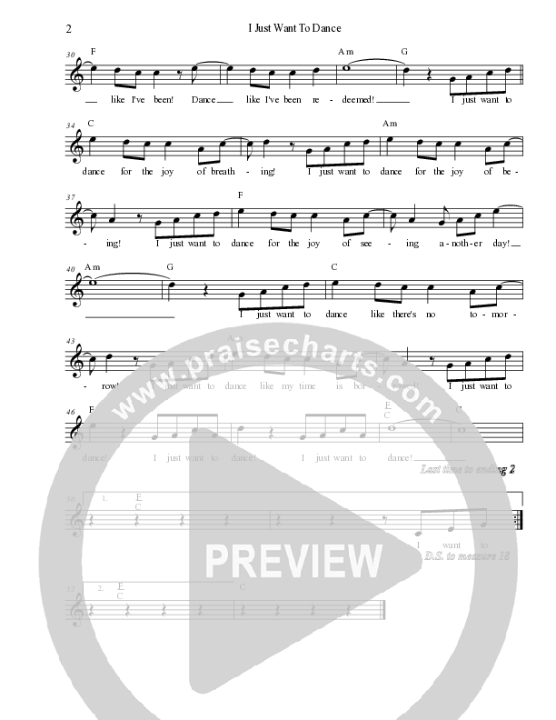 I Just Want To Dance Lead Sheet Melody (Dennis Jernigan)