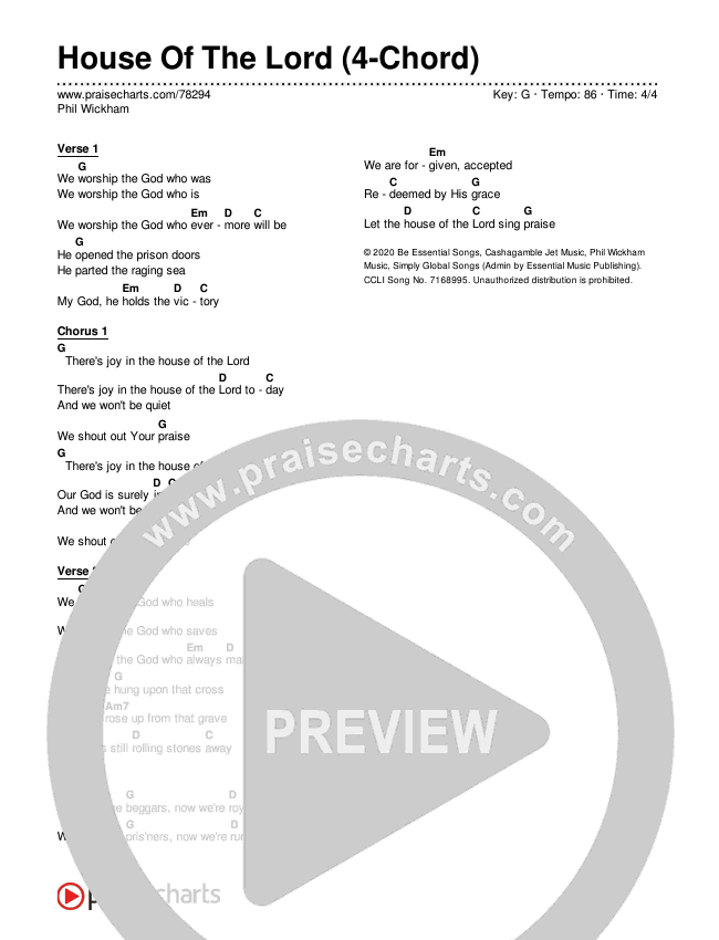 House Of The Lord (4-Chord) Chord Chart (Phil Wickham)