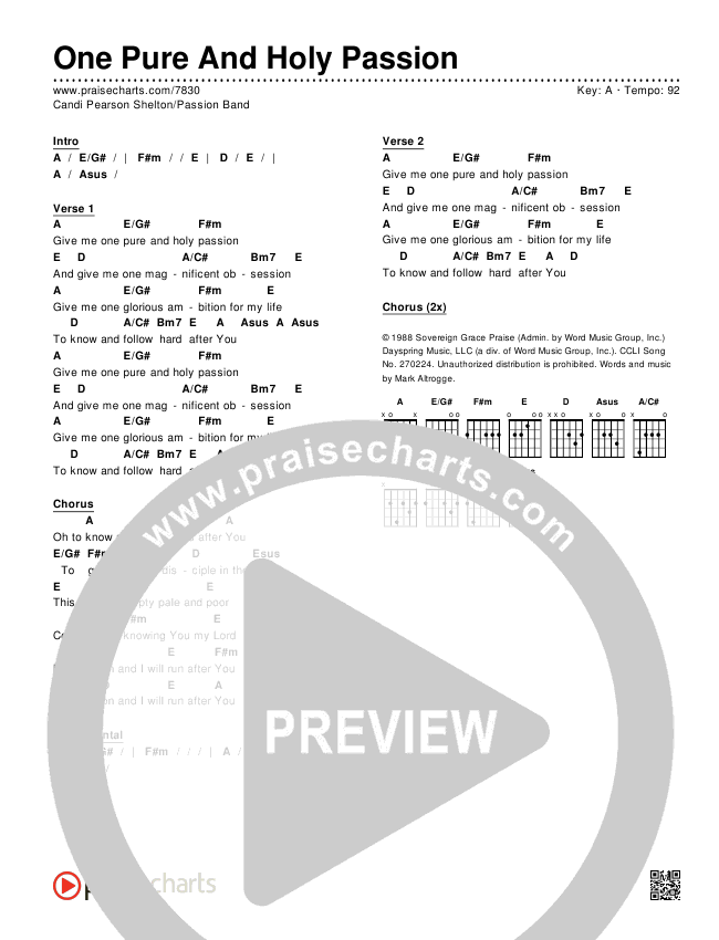 One Pure And Holy Passion Chords & Lyrics (Candi Pearson Shelton / Passion)
