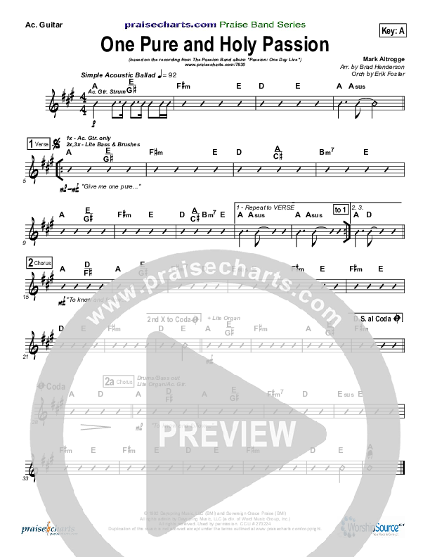 One Pure And Holy Passion Rhythm Chart (Candi Pearson Shelton / Passion)