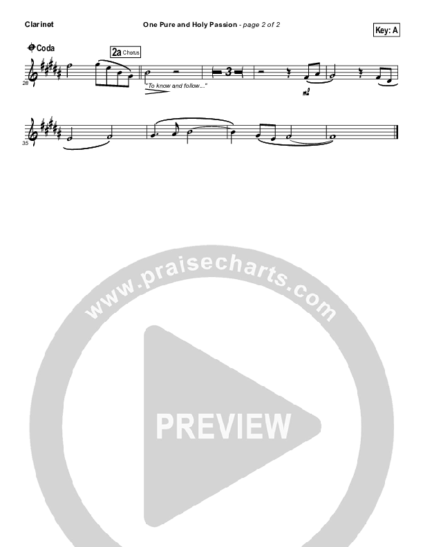 One Pure And Holy Passion Clarinet (Candi Pearson Shelton / Passion)